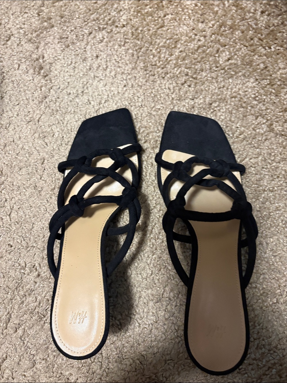 H&M Black Knotted Strap Square-Toe Slide Mules